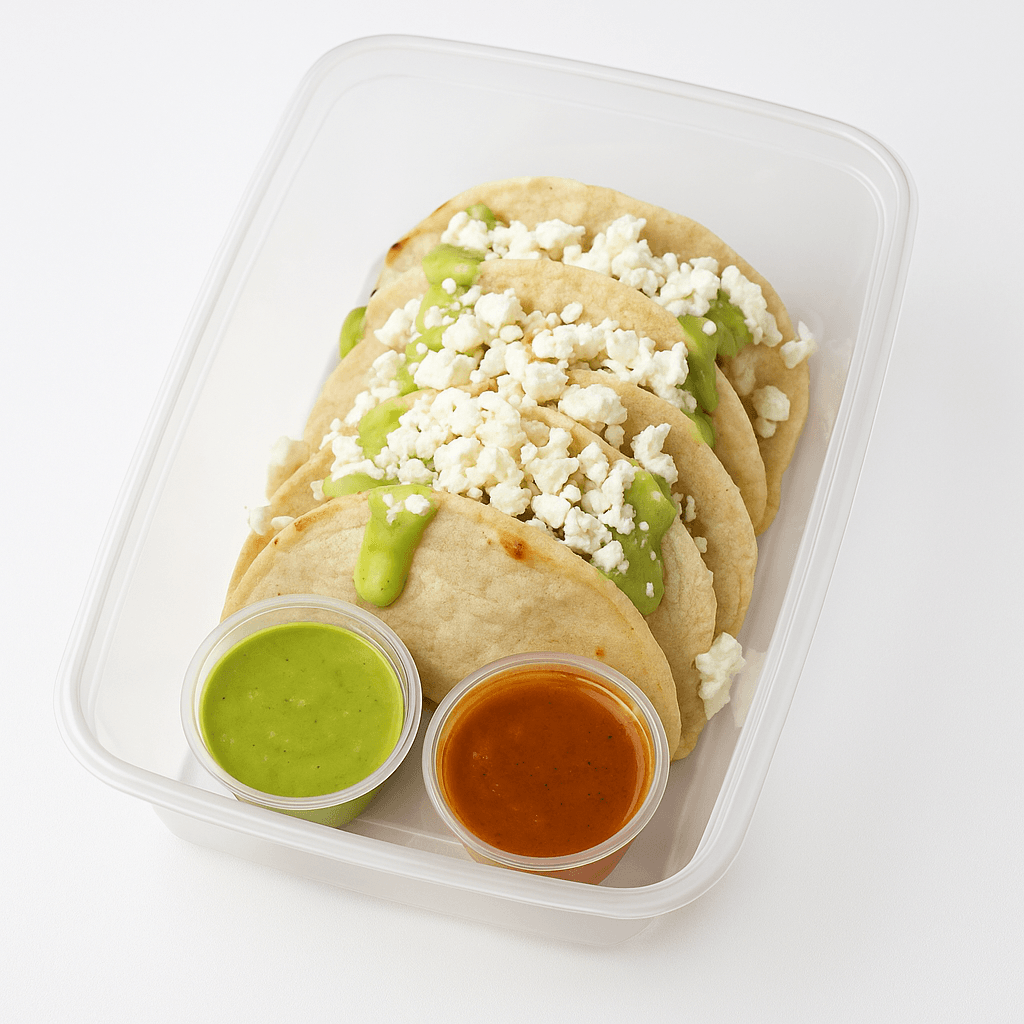 Fresh tacos with green and red sauces